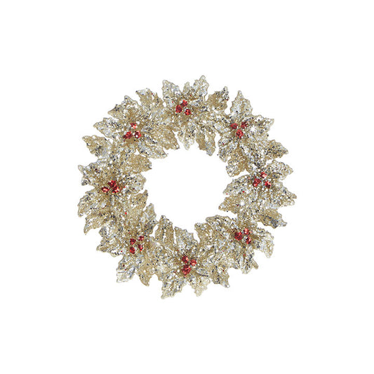 RAZ Imports 5" Gold and Silver Glittered Holly Wreath Ornament