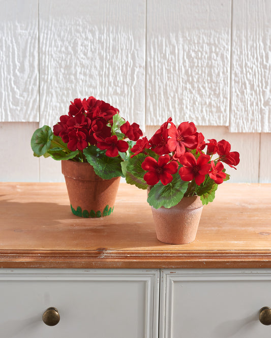 RAZ Imports 7.5" Red Geranium Small Potted Flower