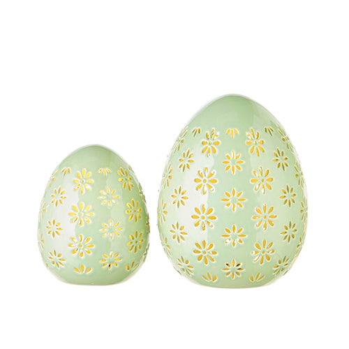 RAZ Imports Pastel Green Lighted Porcelain Spring Easter Eggs, Set of 2