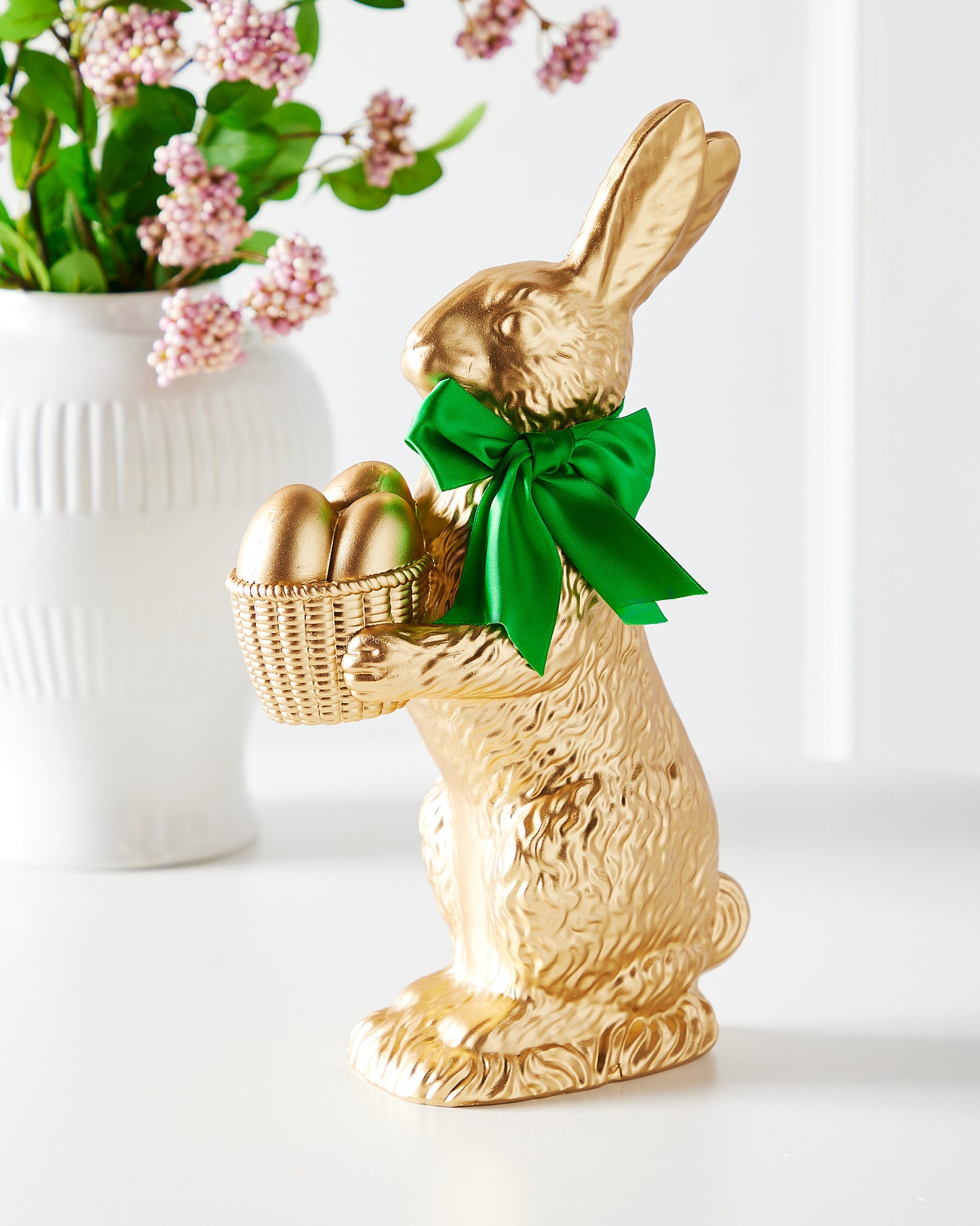 RAZ Imports Spring Renewal Gold Resin Easter Bunny with Egg Basket