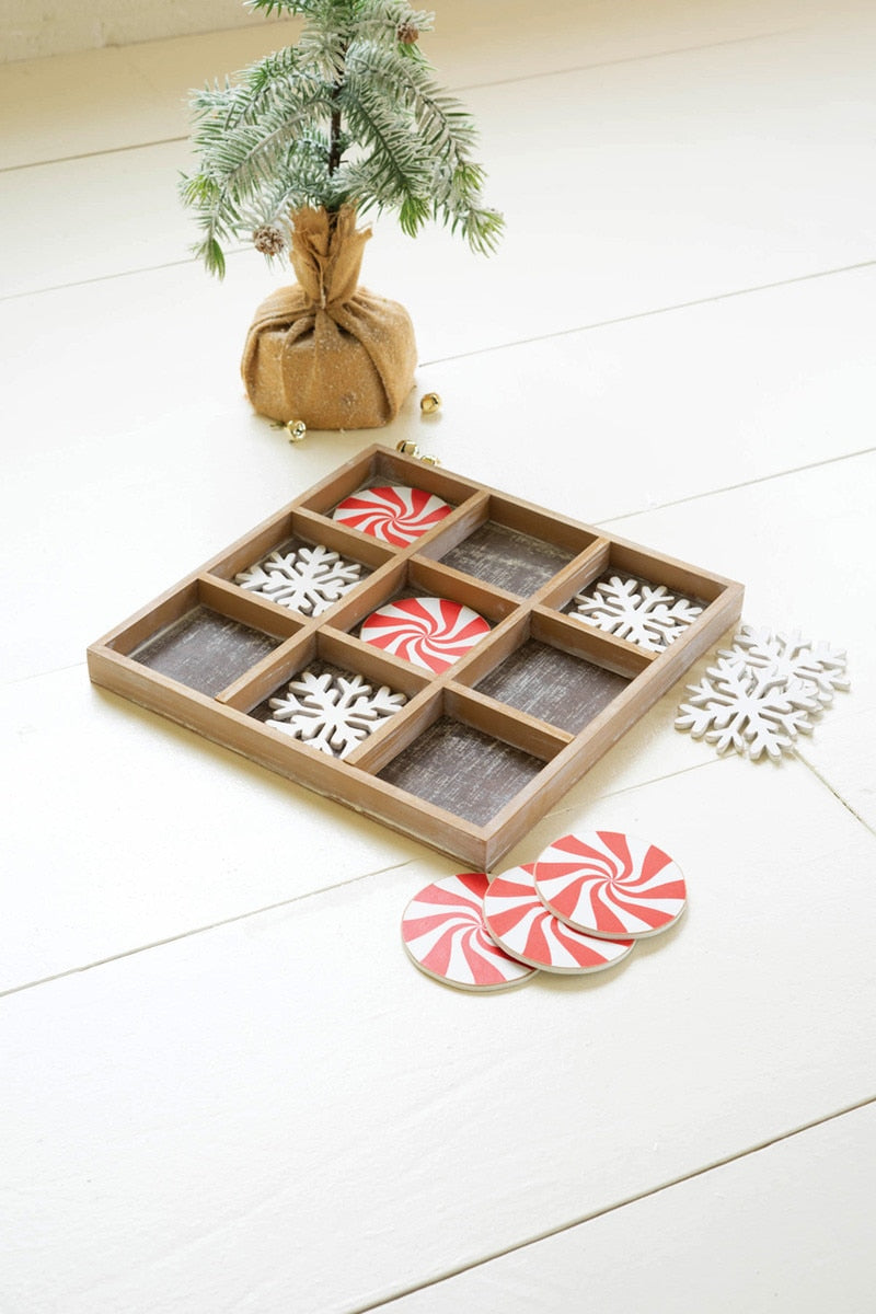 Kalalou Holiday Wooden Tic-Tac-Toe Game Board Set