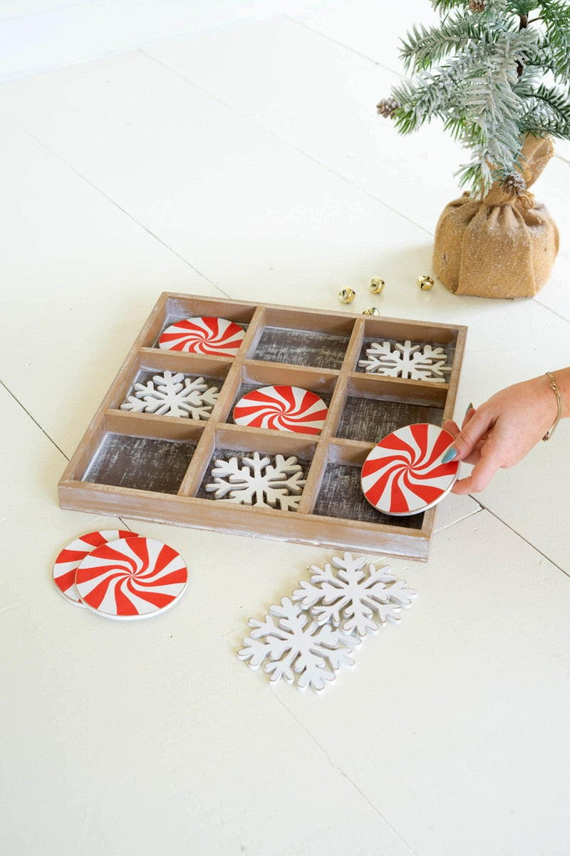 Kalalou Holiday Wooden Tic-Tac-Toe Game Board Set