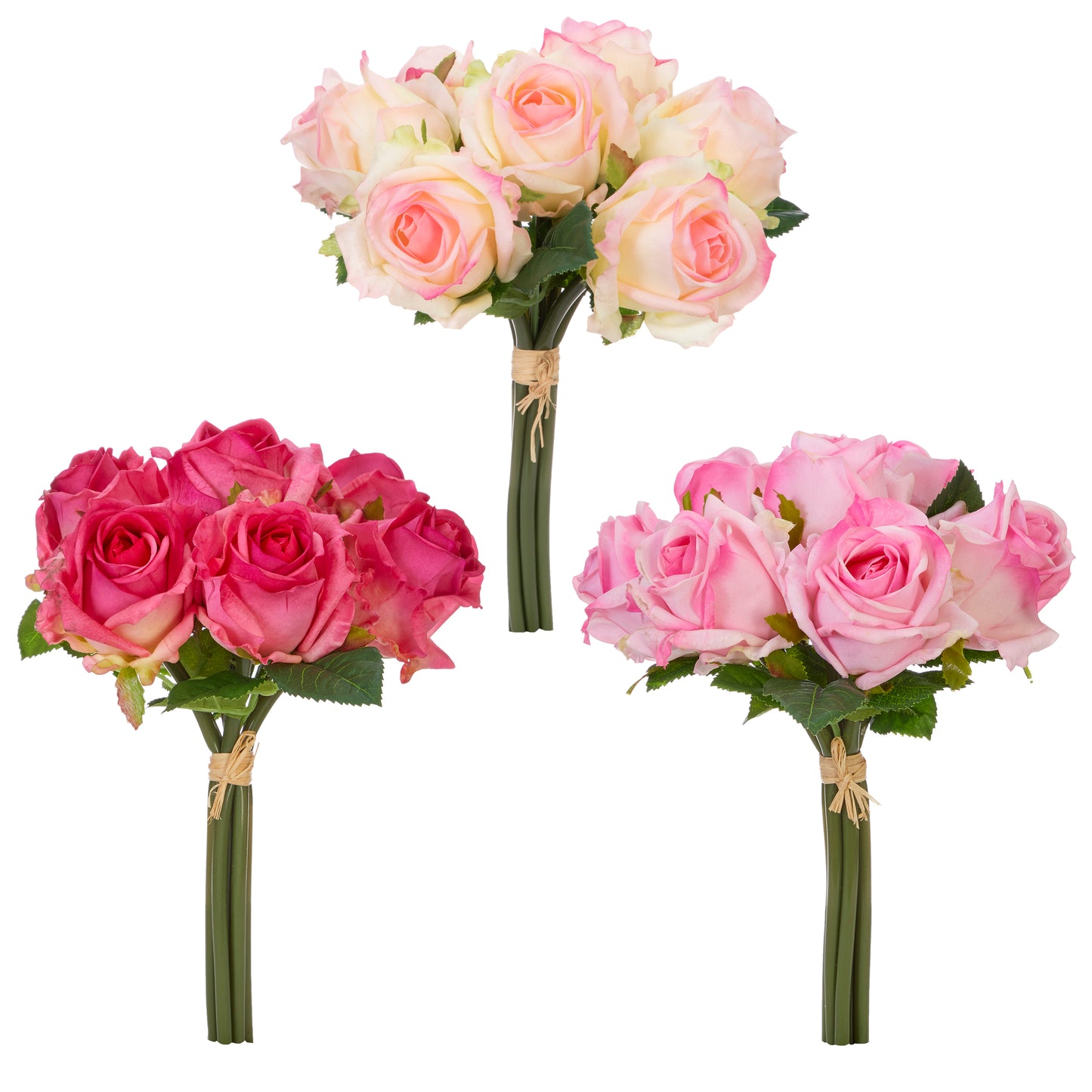 RAZ Imports Real Touch 12" Rose Bouquet Flower Bundle, Pink