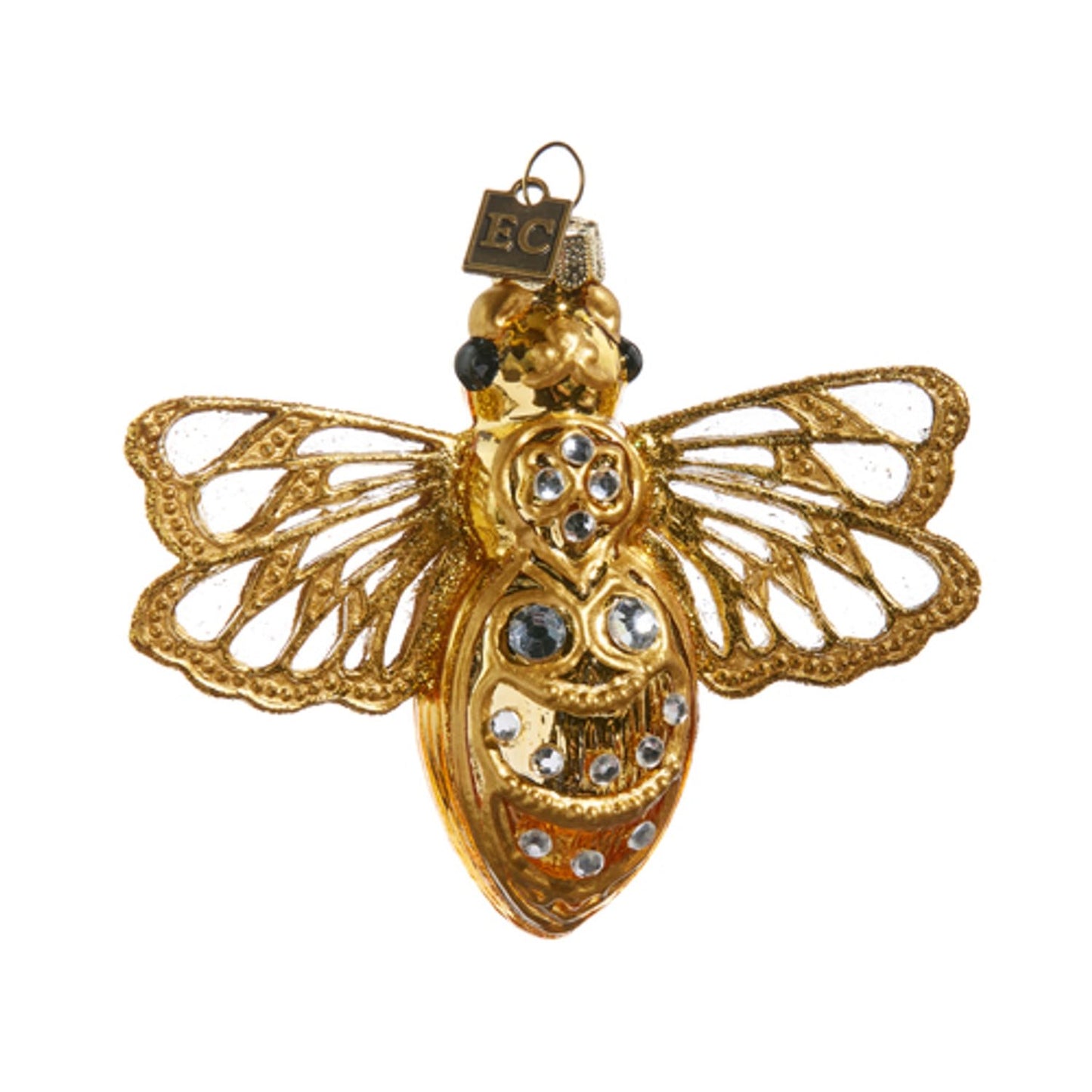 RAZ Imports by Eric Cortina 4.25" Bee Jeweled Glitter Queen Bee Glass Ornament - Gold