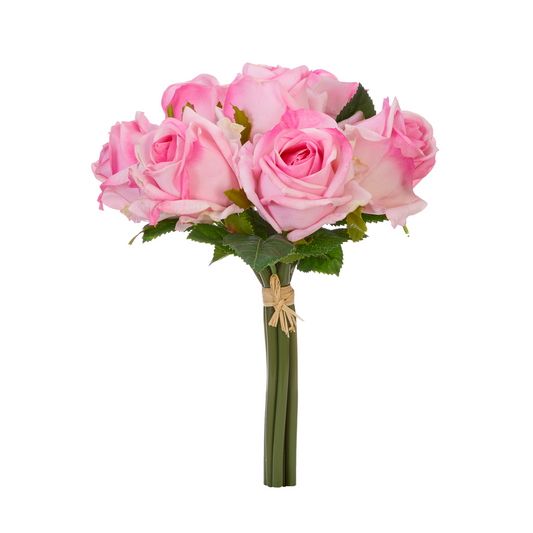 RAZ Imports Real Touch 12" Rose Bouquet Flower Bundle, Pink