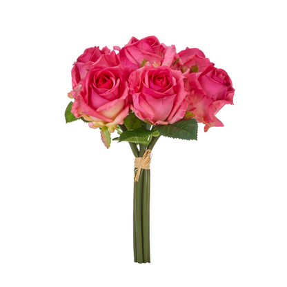 RAZ Imports Real Touch 12" Rose Bouquet Flower Bundle, Dark Pink