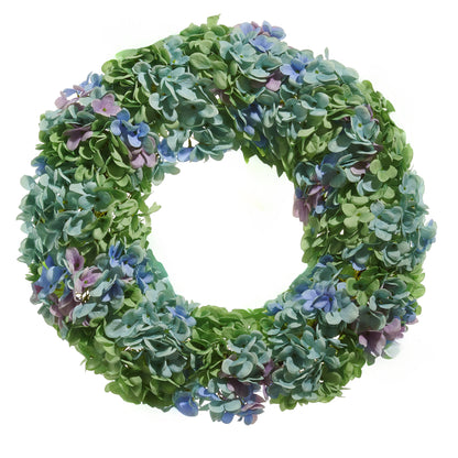 RAZ Imports Blue Haven 24" Blue and Green Hydrangea Flower Wreath