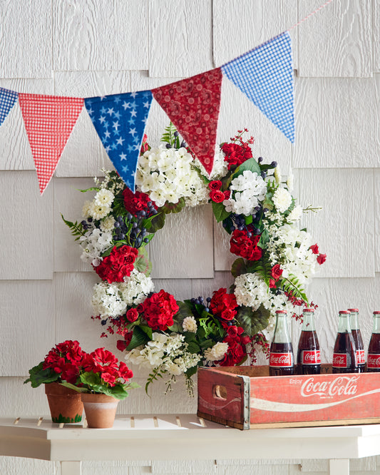 RAZ Imports Americana 24" Red and White Geranium Wreath with Blue Berries