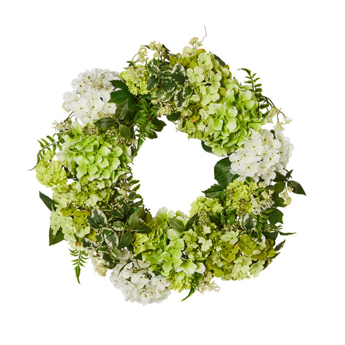 RAZ Imports Spring Renewal 24" Green and White Hydrangea Flower Wreath