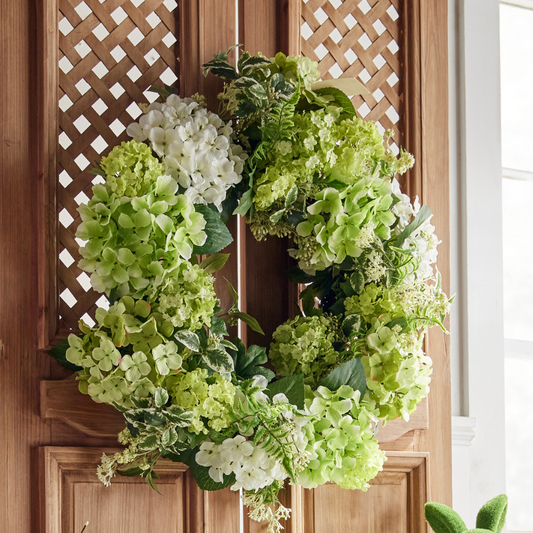 RAZ Imports Spring Renewal 24" Green and White Hydrangea Flower Wreath