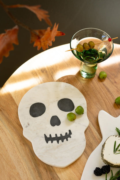 Kalalou White and Black Marble Halloween Skull Cheese Board