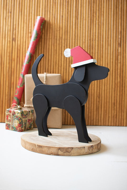 Wooden Tabletop Christmas Labrador Retrevier Dog with Santa Hat