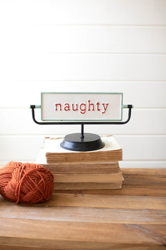 Kalalou Naughty and Nice Enamel Christmas Tabletop Flip Sign