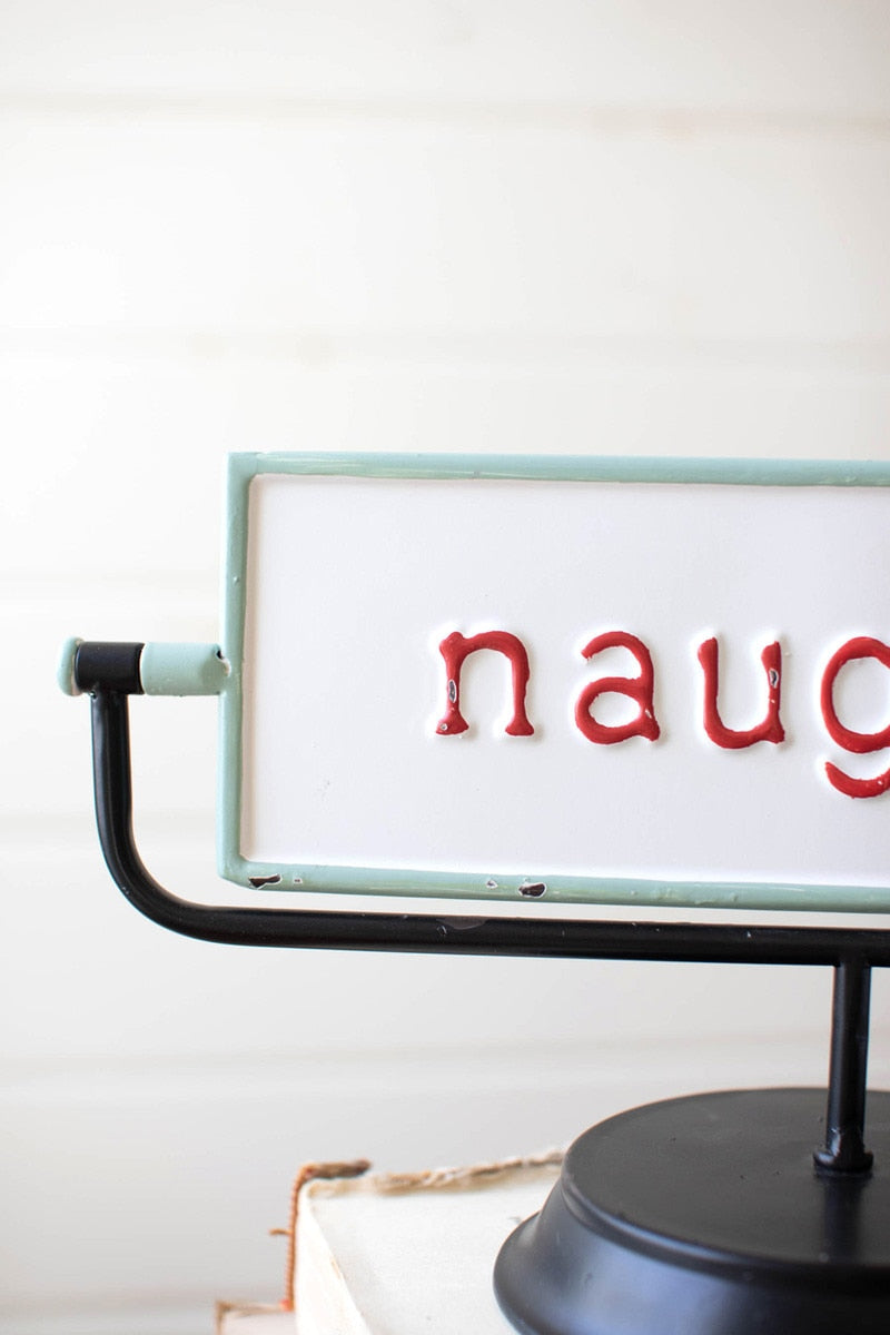 Kalalou Naughty and Nice Enamel Christmas Tabletop Flip Sign