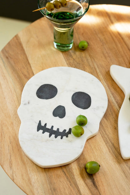 Kalalou White and Black Marble Halloween Skull Cheese Board